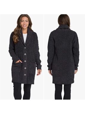 Barefoot Dreams CozyChic "Aran" Long Cardigan in Midnight Multi. Size Medium.